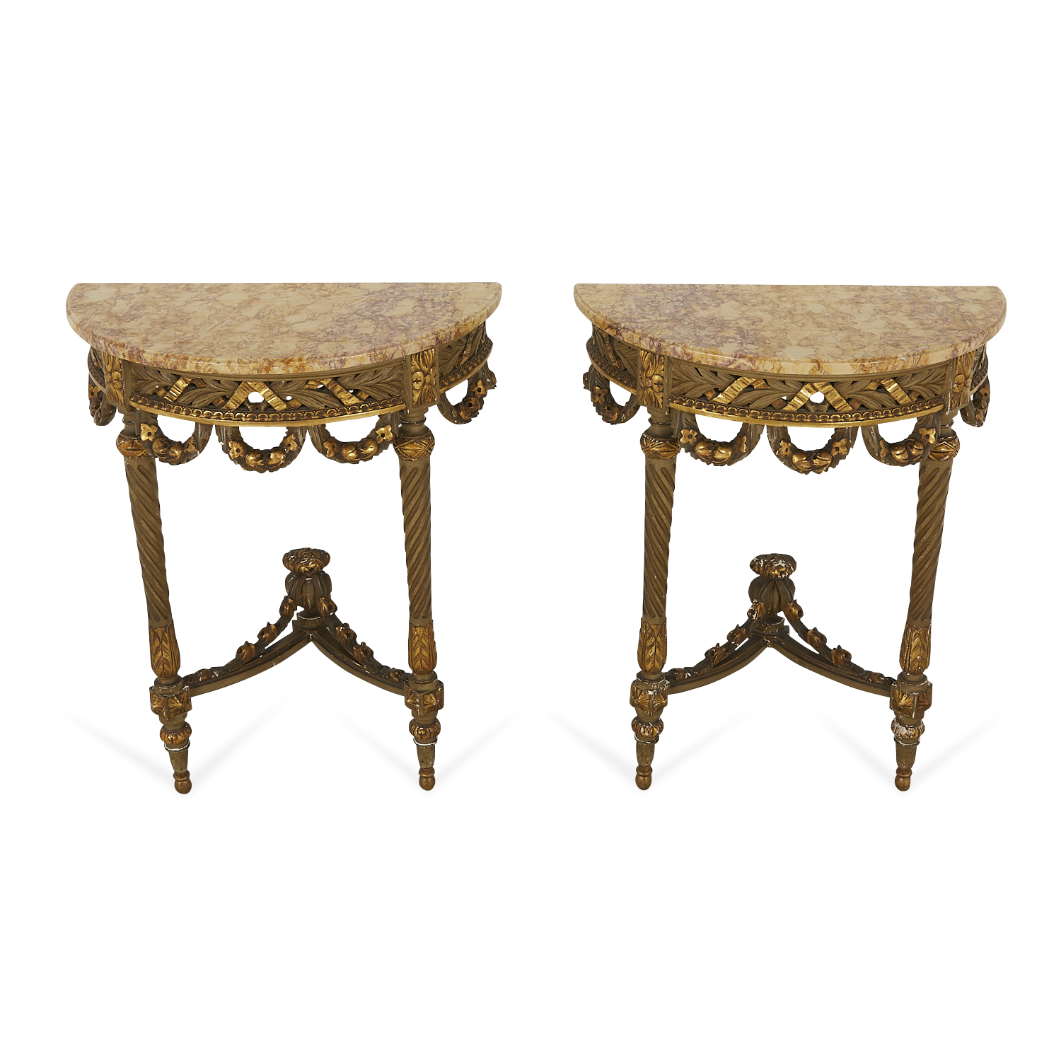 Pr French Louis XVI Style Demilune Hall Tables - Image 3 of 22