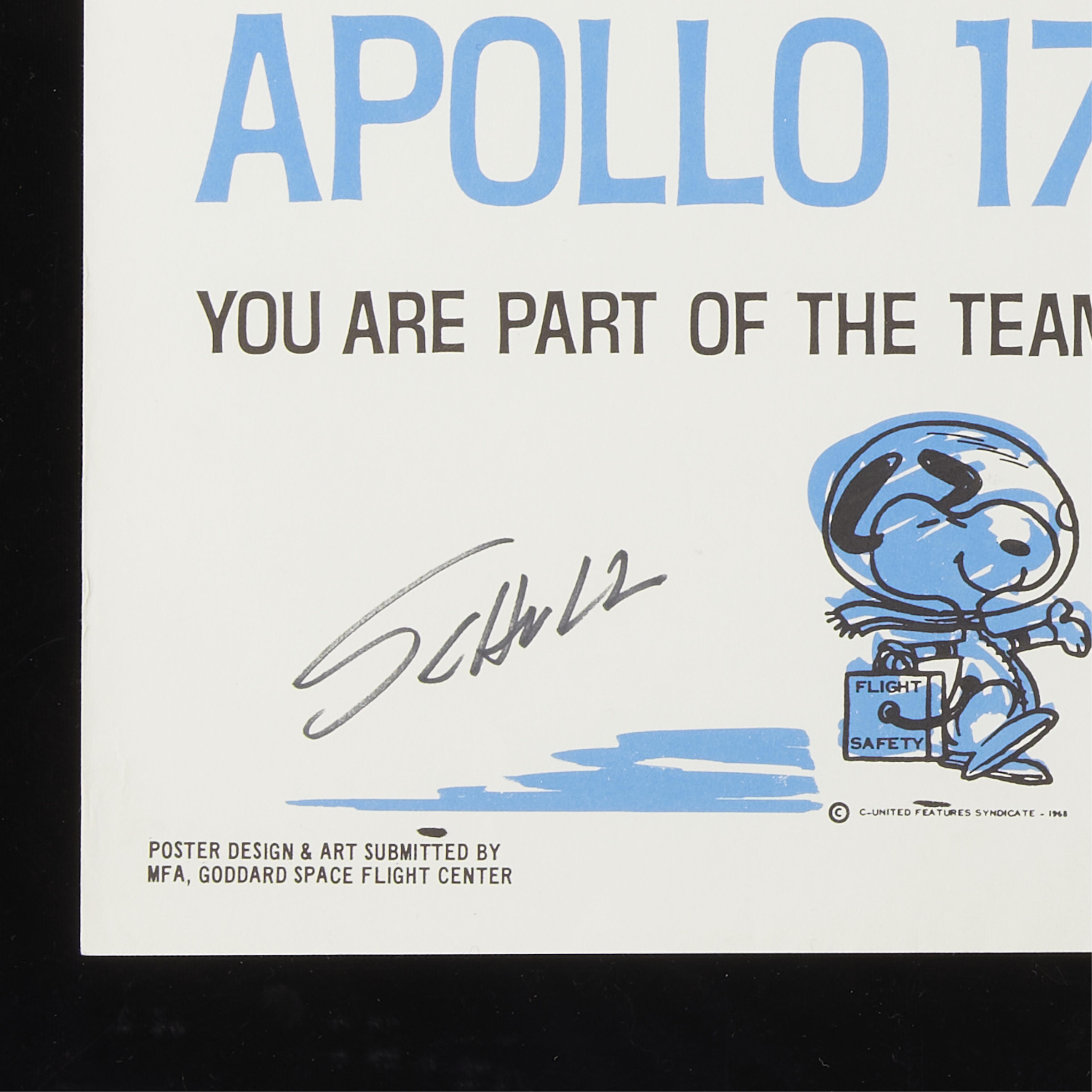 Signed Charles Schulz NASA Apollo 17 Poster - Image 2 of 2