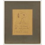 Charles Schulz Pen Drawing Snoopy & Woodstock