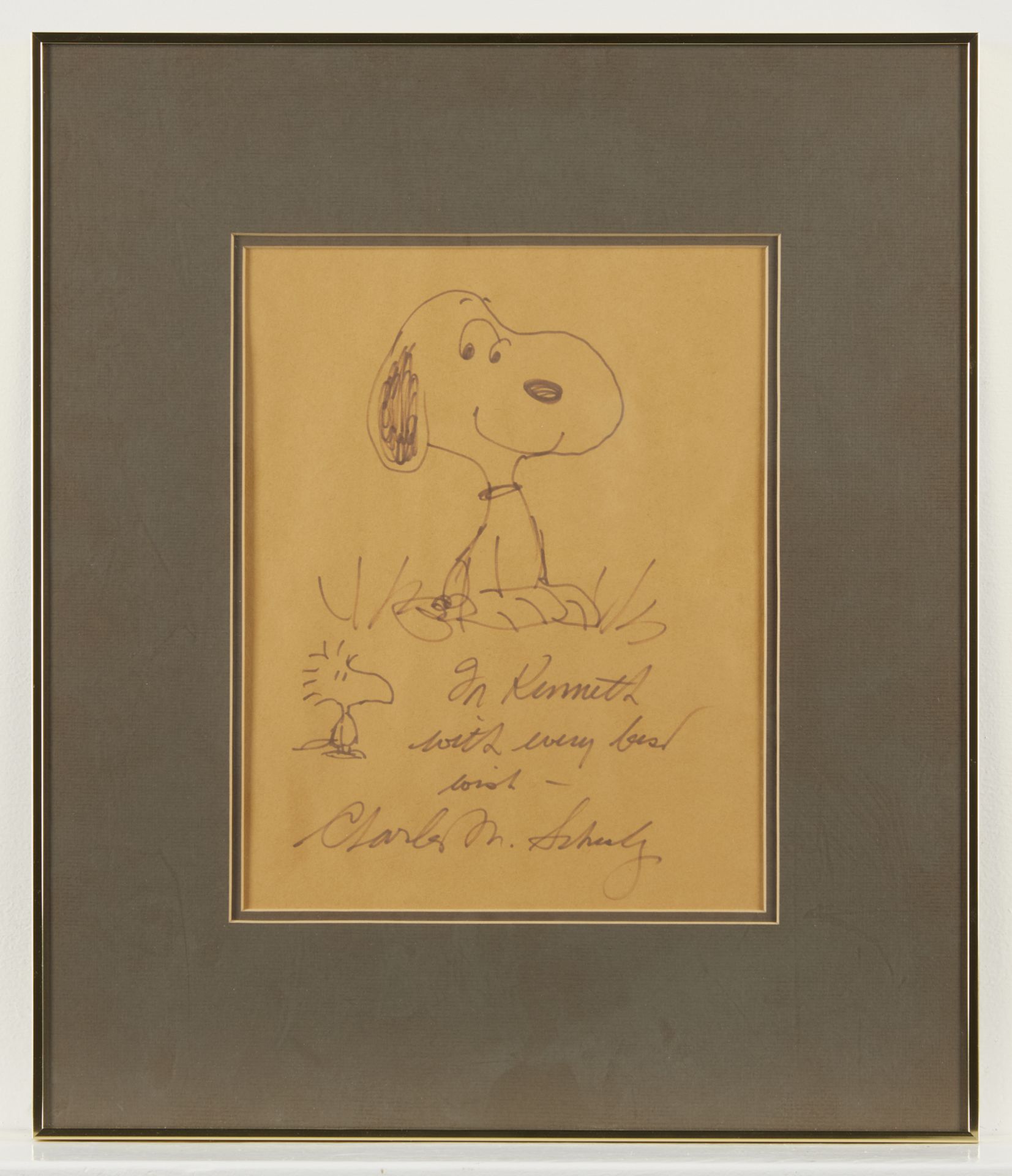 Charles Schulz Pen Drawing Snoopy & Woodstock