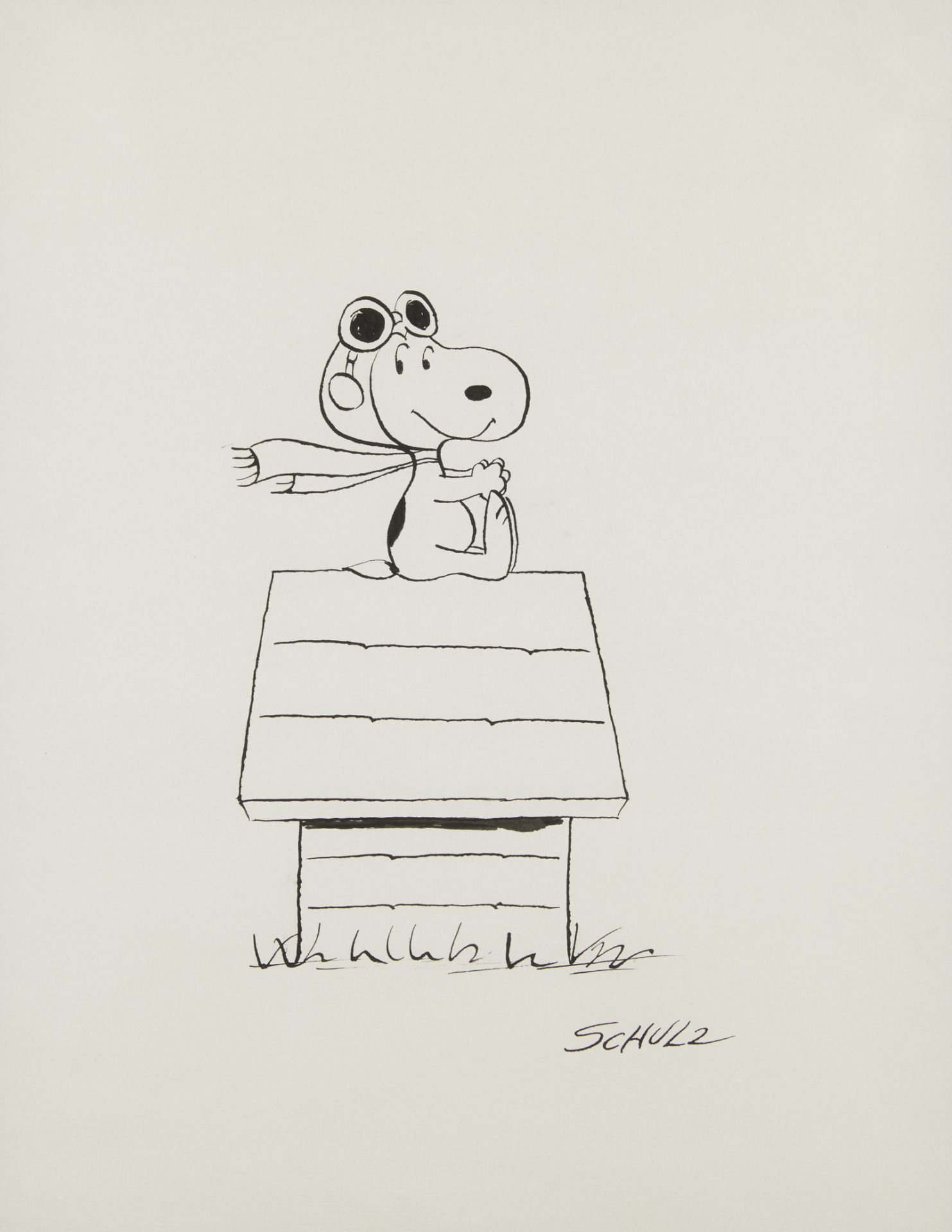 Charles Schulz Original Drawing Flying Ace Snoopy