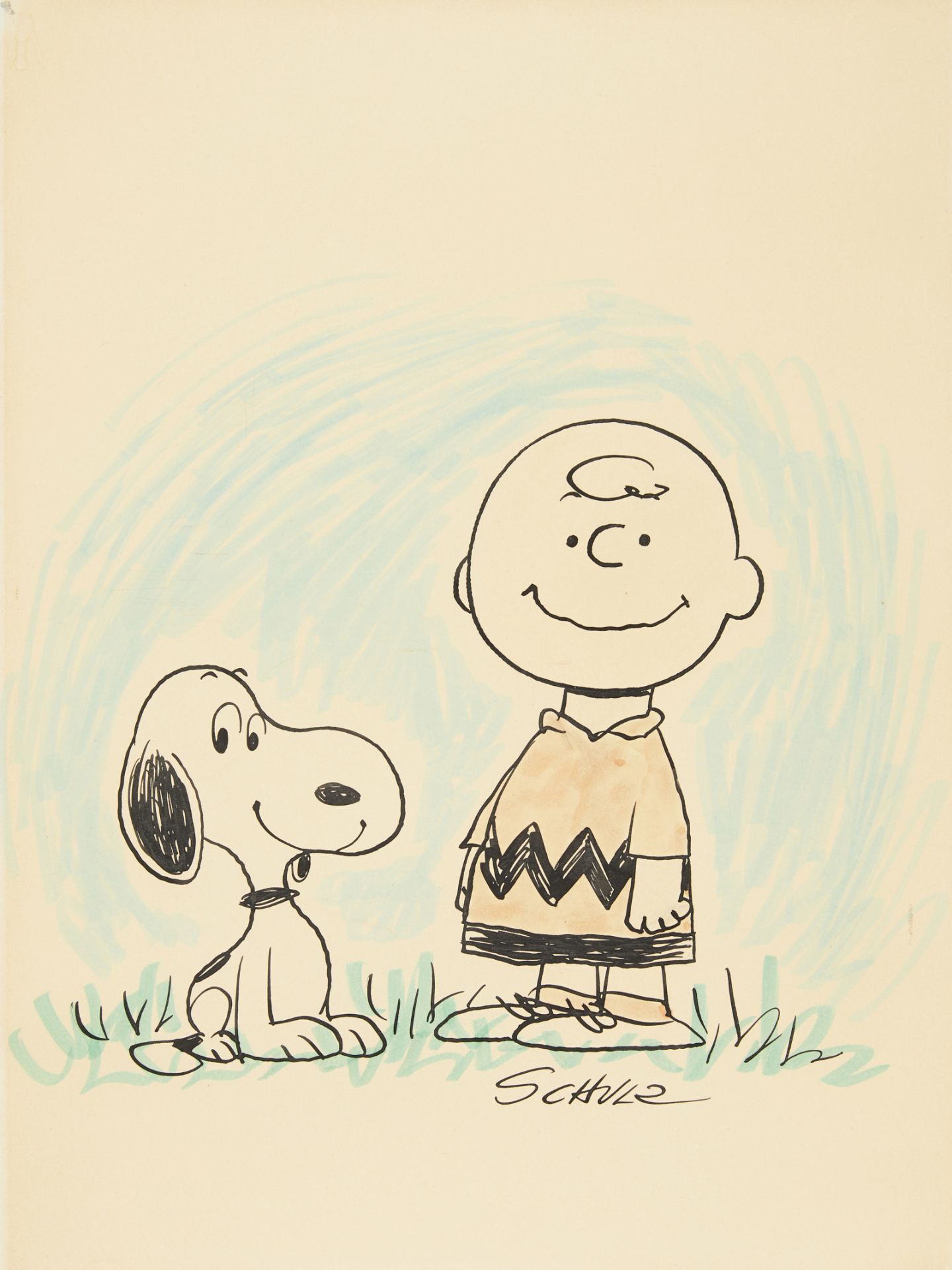Charles Schulz Drawing of Charlie Brown & Snoopy