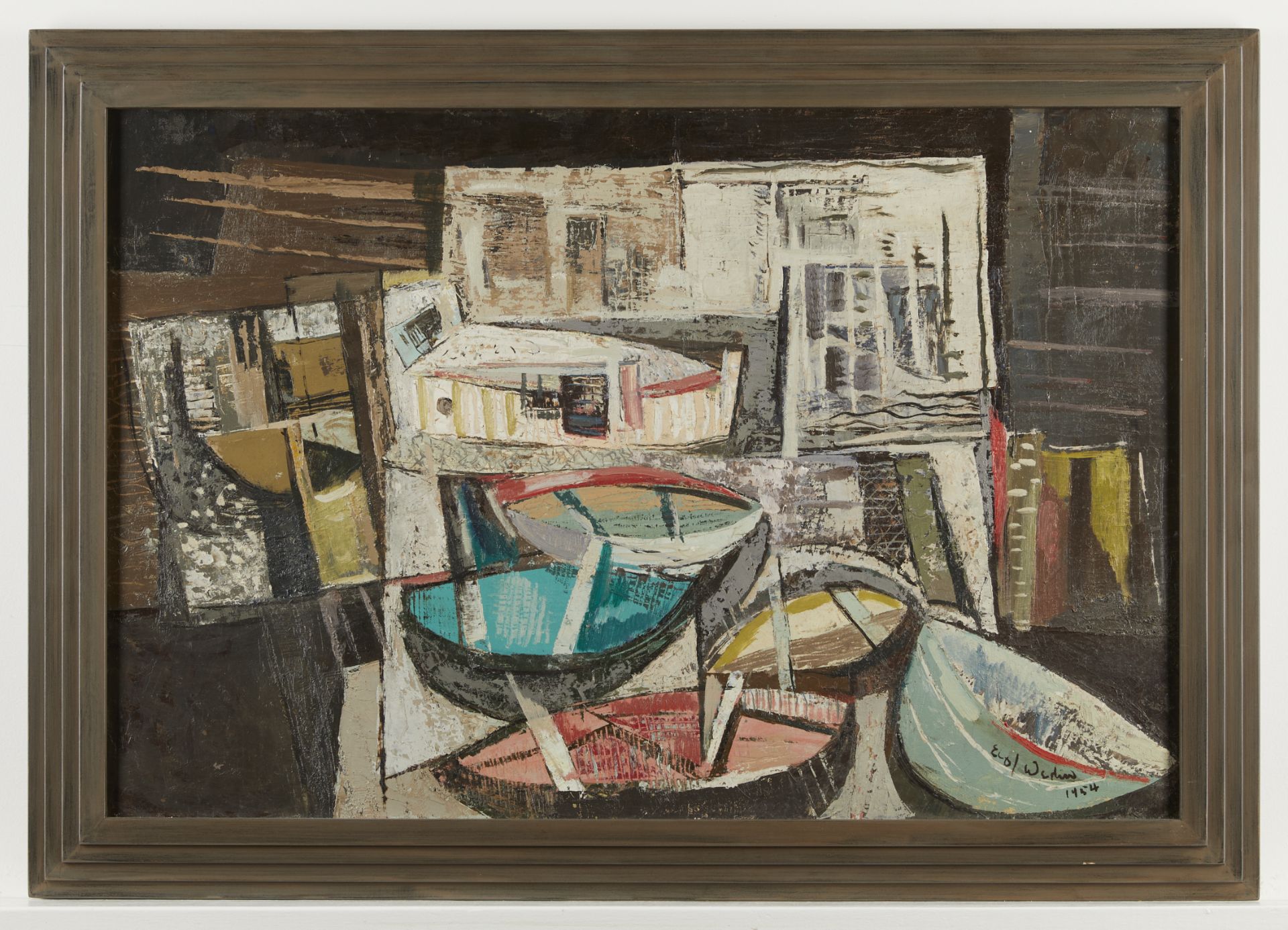 Elof Wedin "Grand Marais Boat House" Painting 1954 - Image 3 of 9