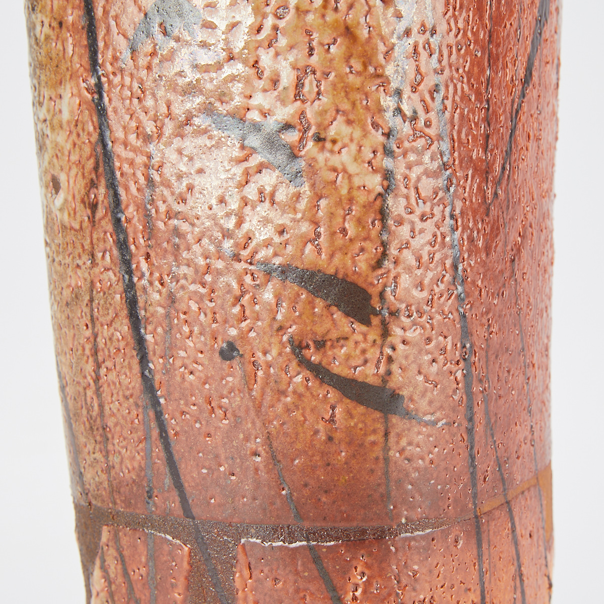 Randy Johnston Tall Ceramic Shino Vase w/ Iron Oxide Brushwork - Image 2 of 11