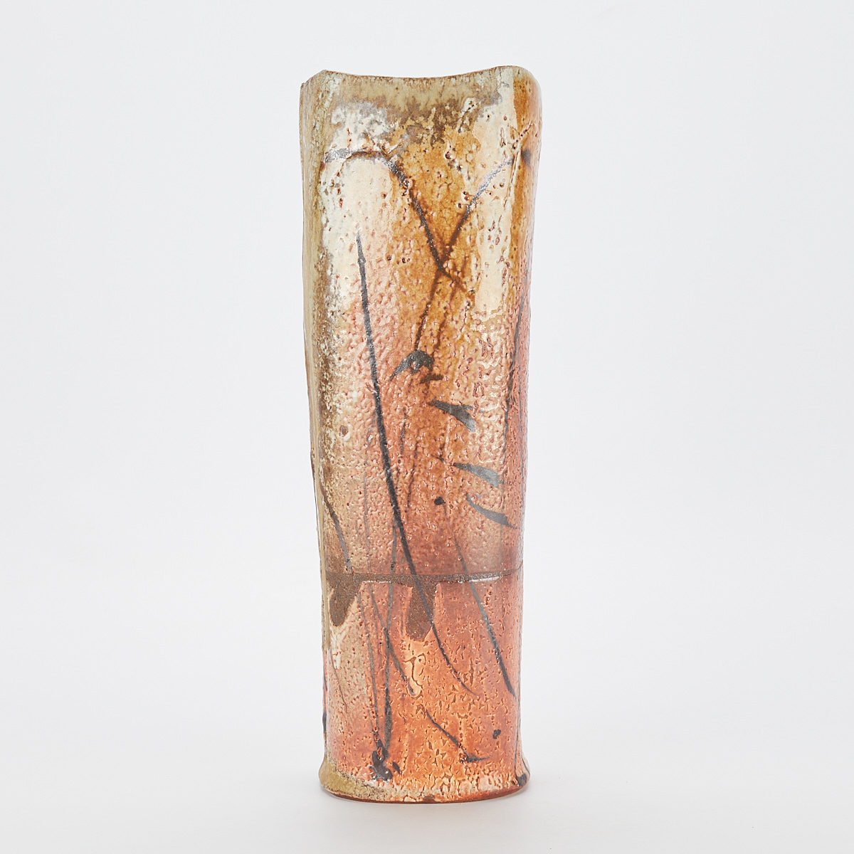 Randy Johnston Tall Ceramic Shino Vase w/ Iron Oxide Brushwork - Image 10 of 11