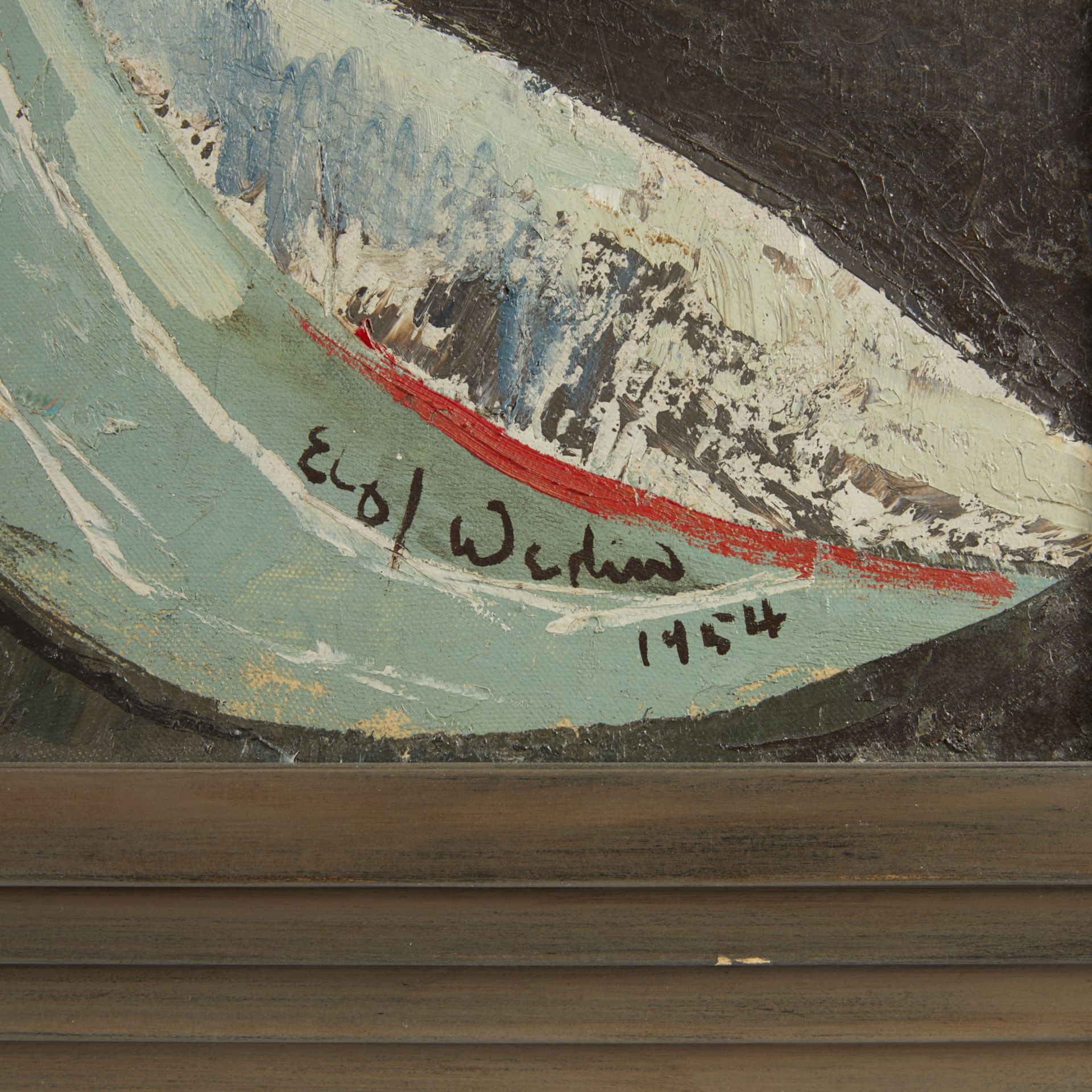 Elof Wedin "Grand Marais Boat House" Painting 1954 - Image 2 of 9