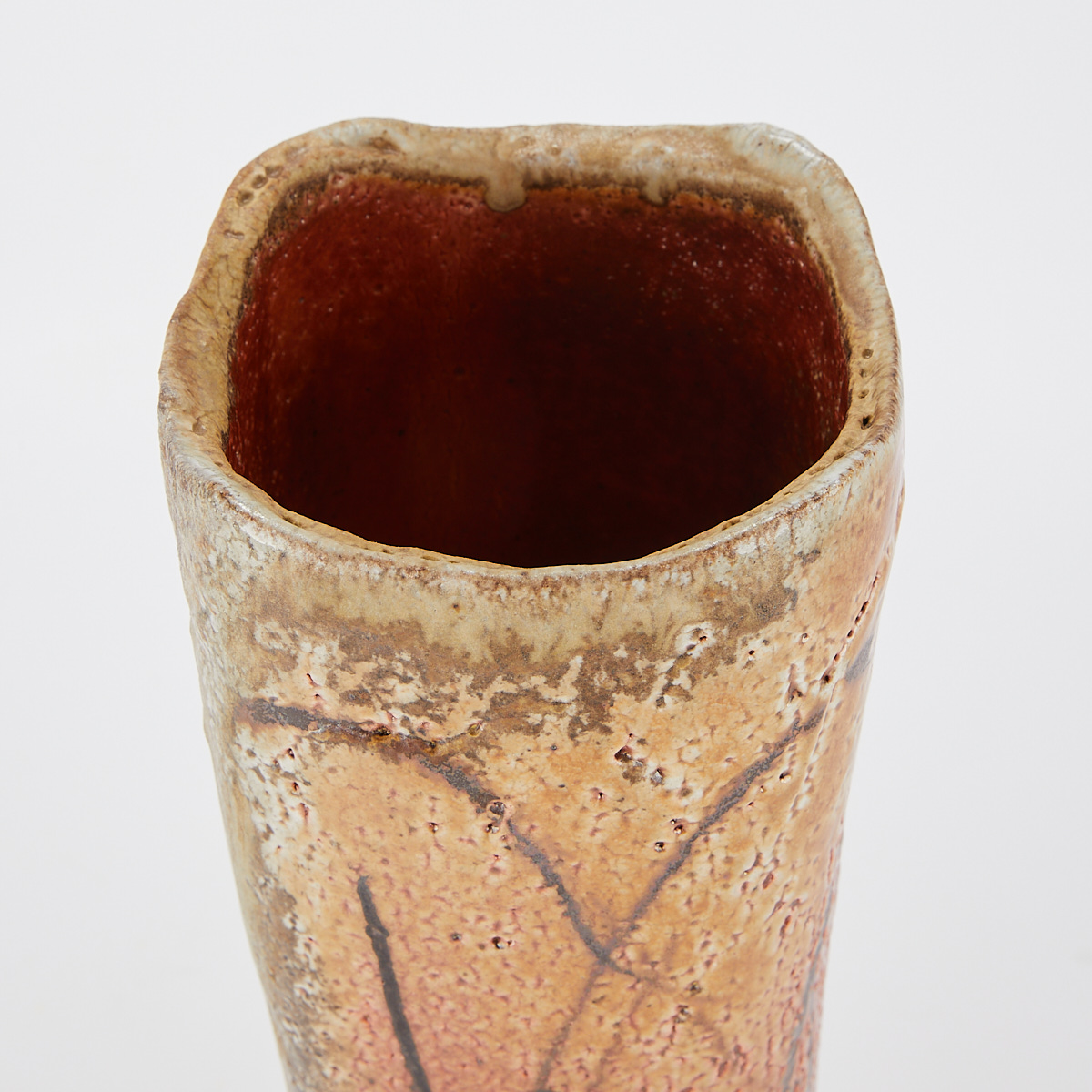 Randy Johnston Tall Ceramic Shino Vase w/ Iron Oxide Brushwork - Image 9 of 11