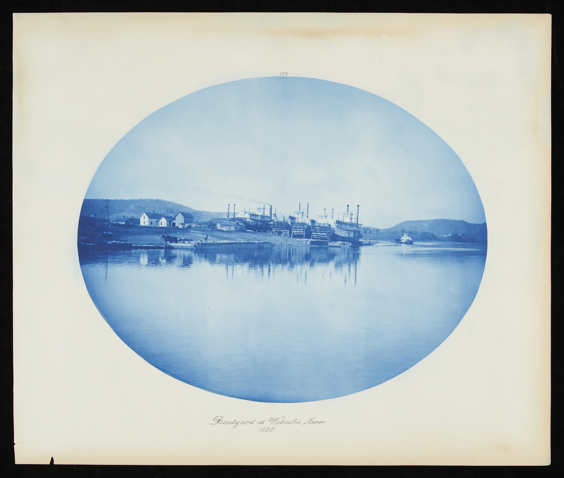 Henry Bosse "Boatyard at Wabasha, MN" Cyanotype - Image 3 of 9