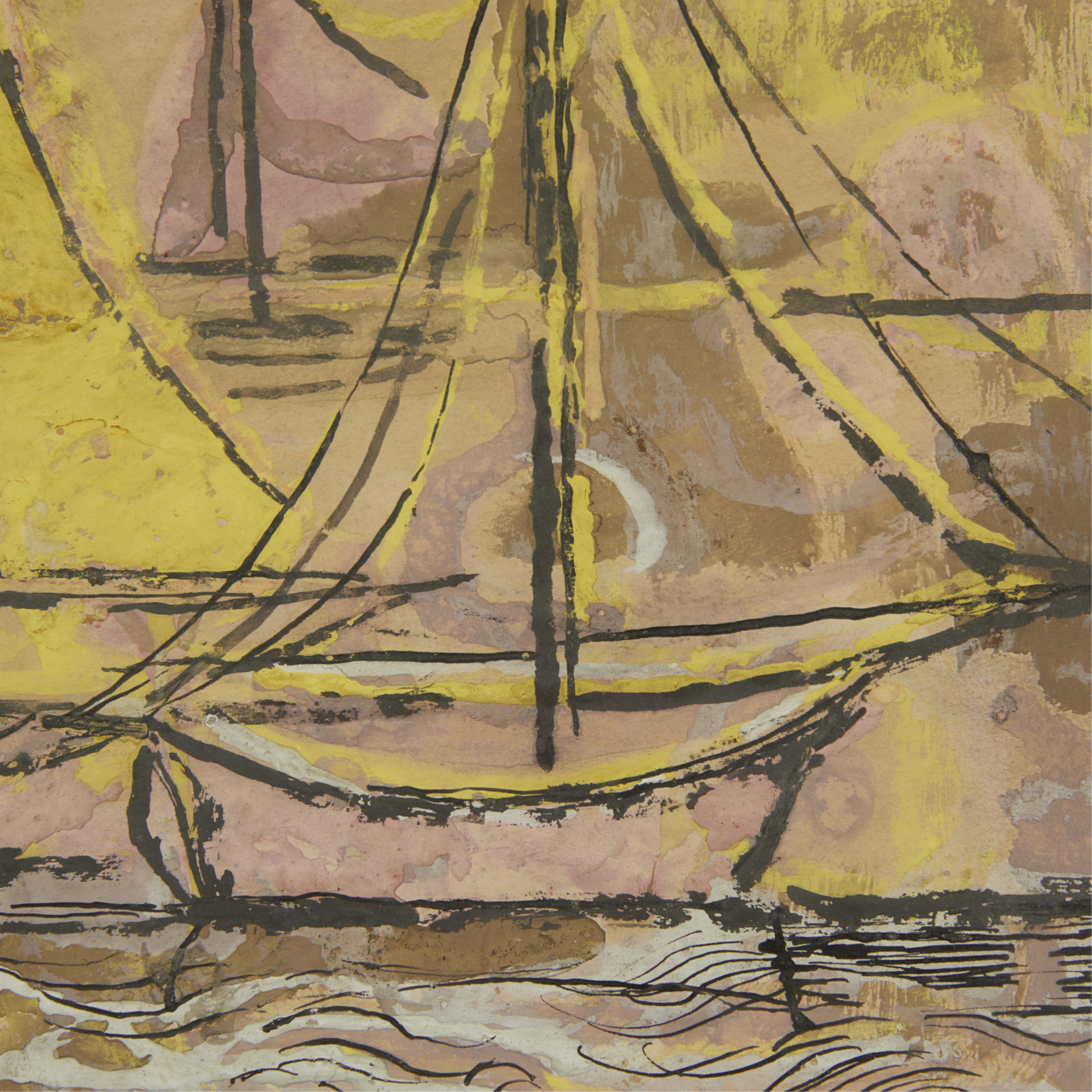 George Morrison Gouache Sailboat Painting 1949 - Image 4 of 5