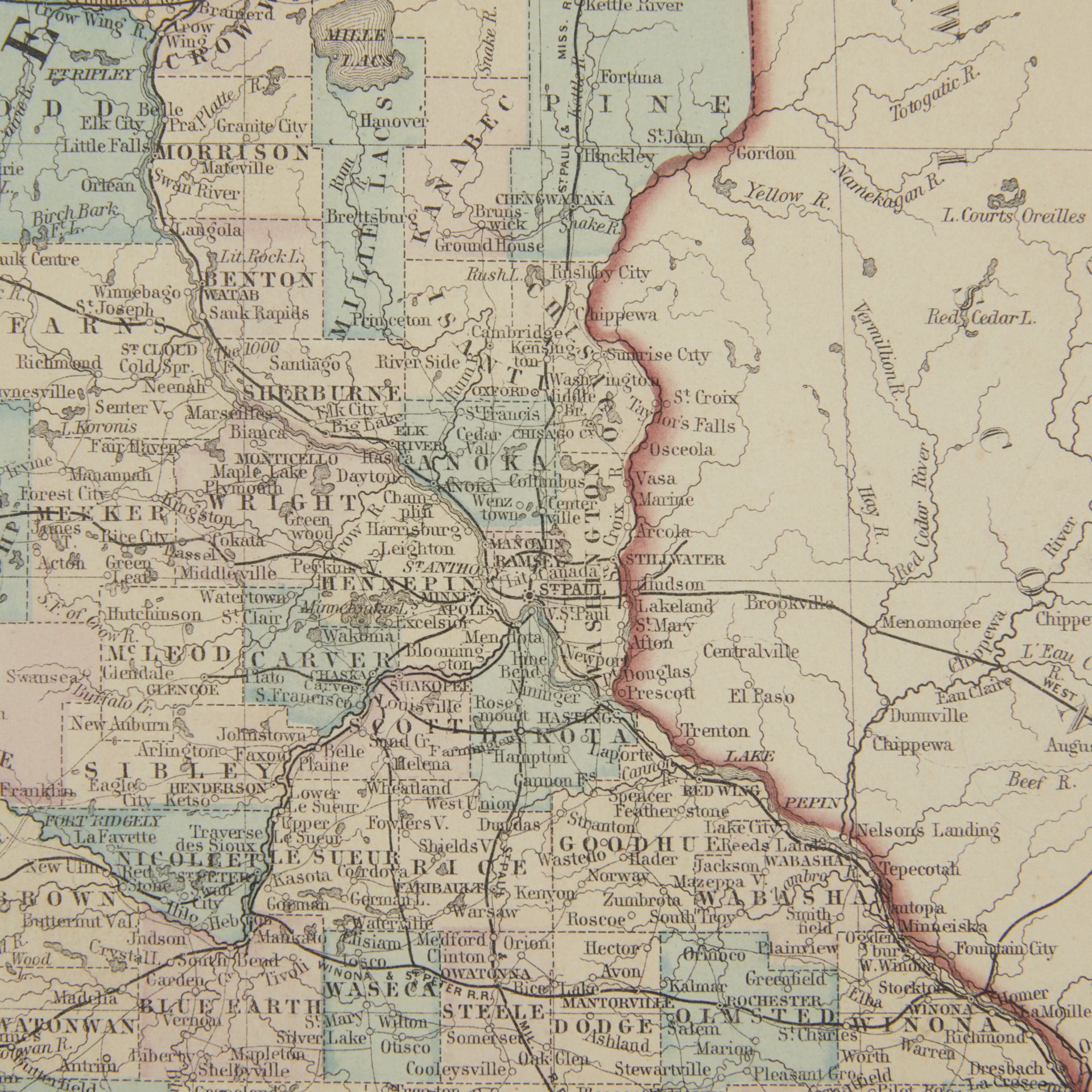County Map of Minnesota ca. 1877 - Image 5 of 5