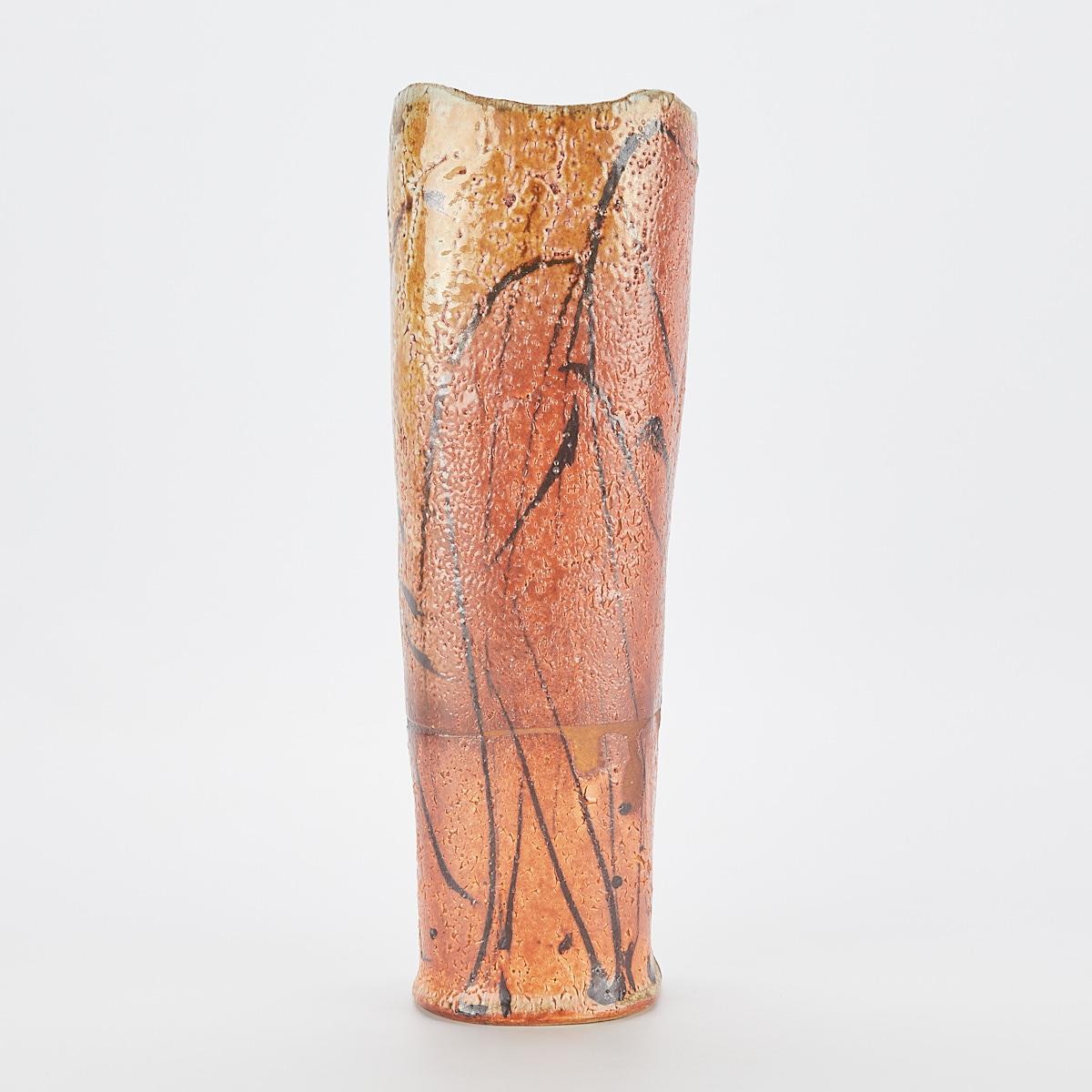 Randy Johnston Tall Ceramic Shino Vase w/ Iron Oxide Brushwork - Image 3 of 11