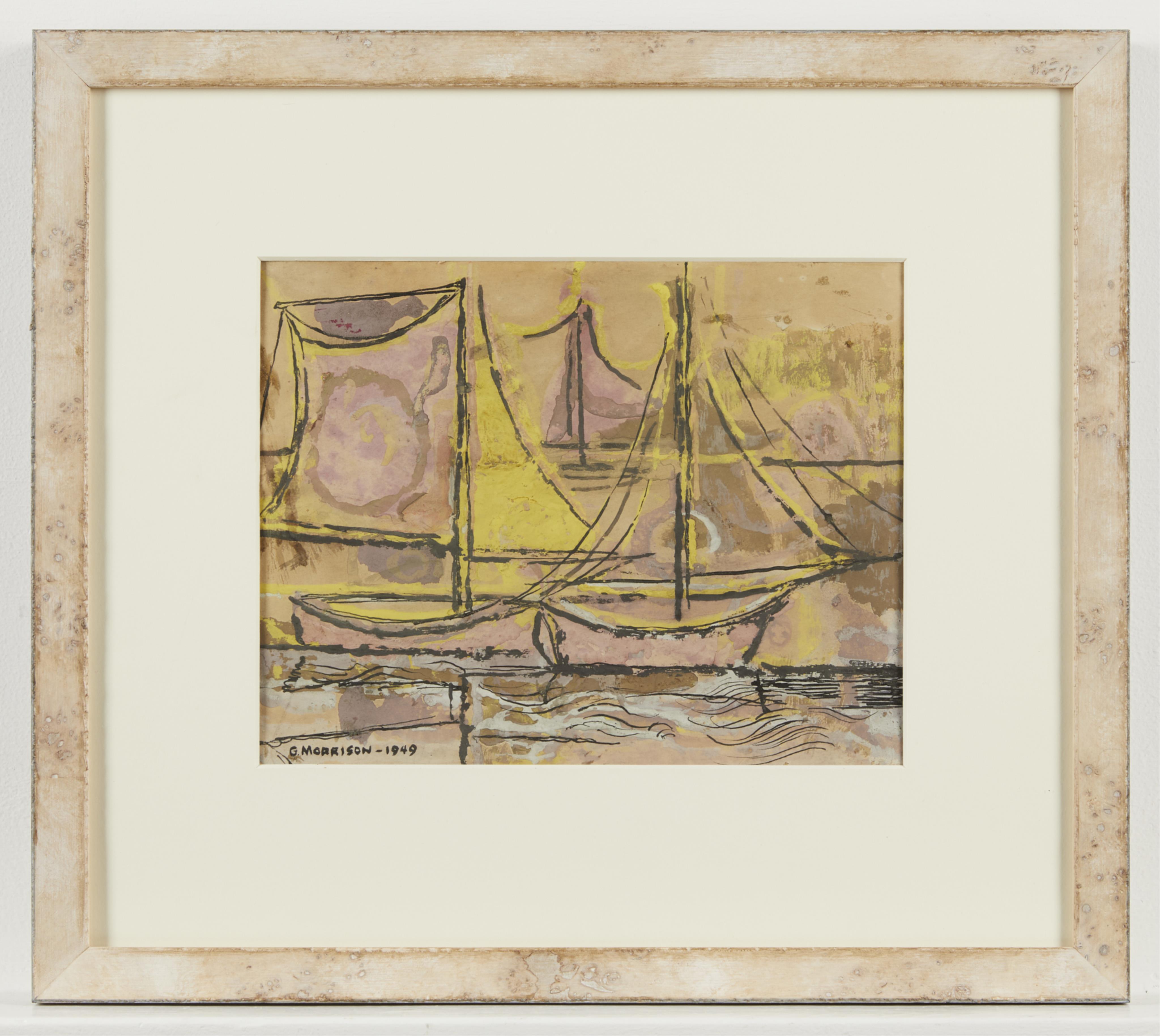 George Morrison Gouache Sailboat Painting 1949 - Image 3 of 5