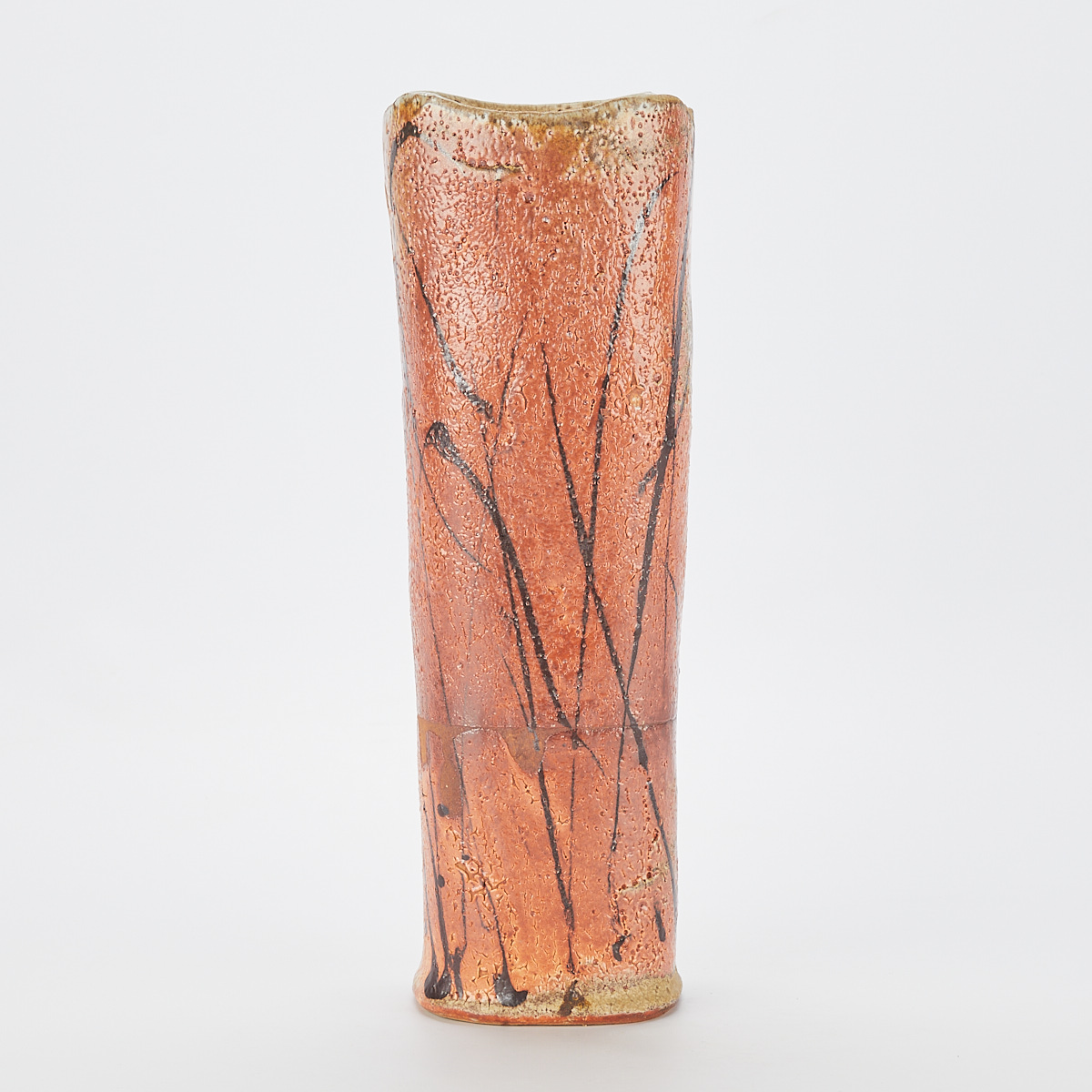 Randy Johnston Tall Ceramic Shino Vase w/ Iron Oxide Brushwork - Image 6 of 11