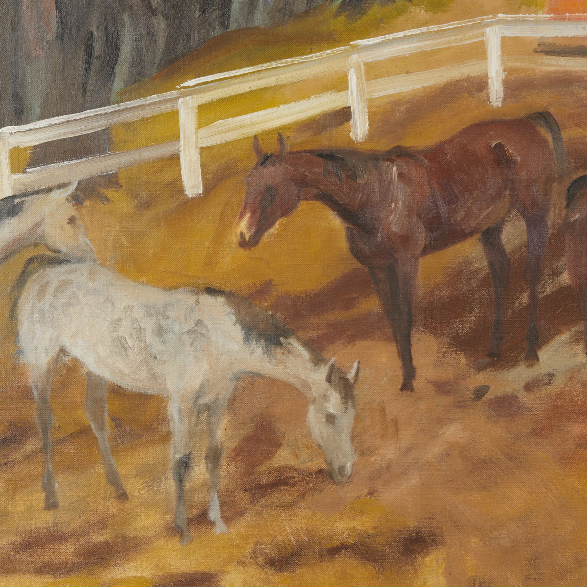 Cameron Booth "2 Bays 2 Greys" Horse Painting 1972 - Image 2 of 13