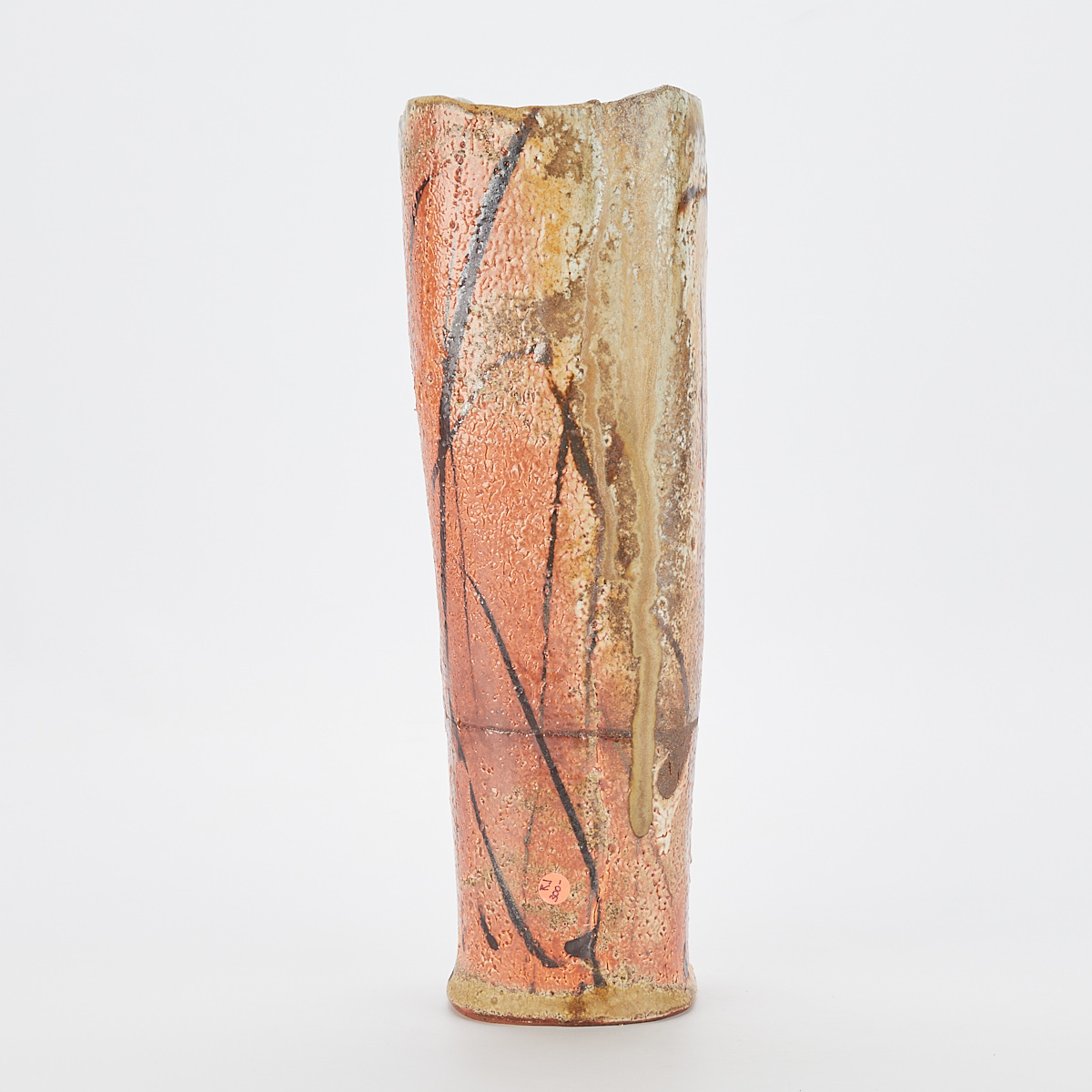Randy Johnston Tall Ceramic Shino Vase w/ Iron Oxide Brushwork - Image 7 of 11