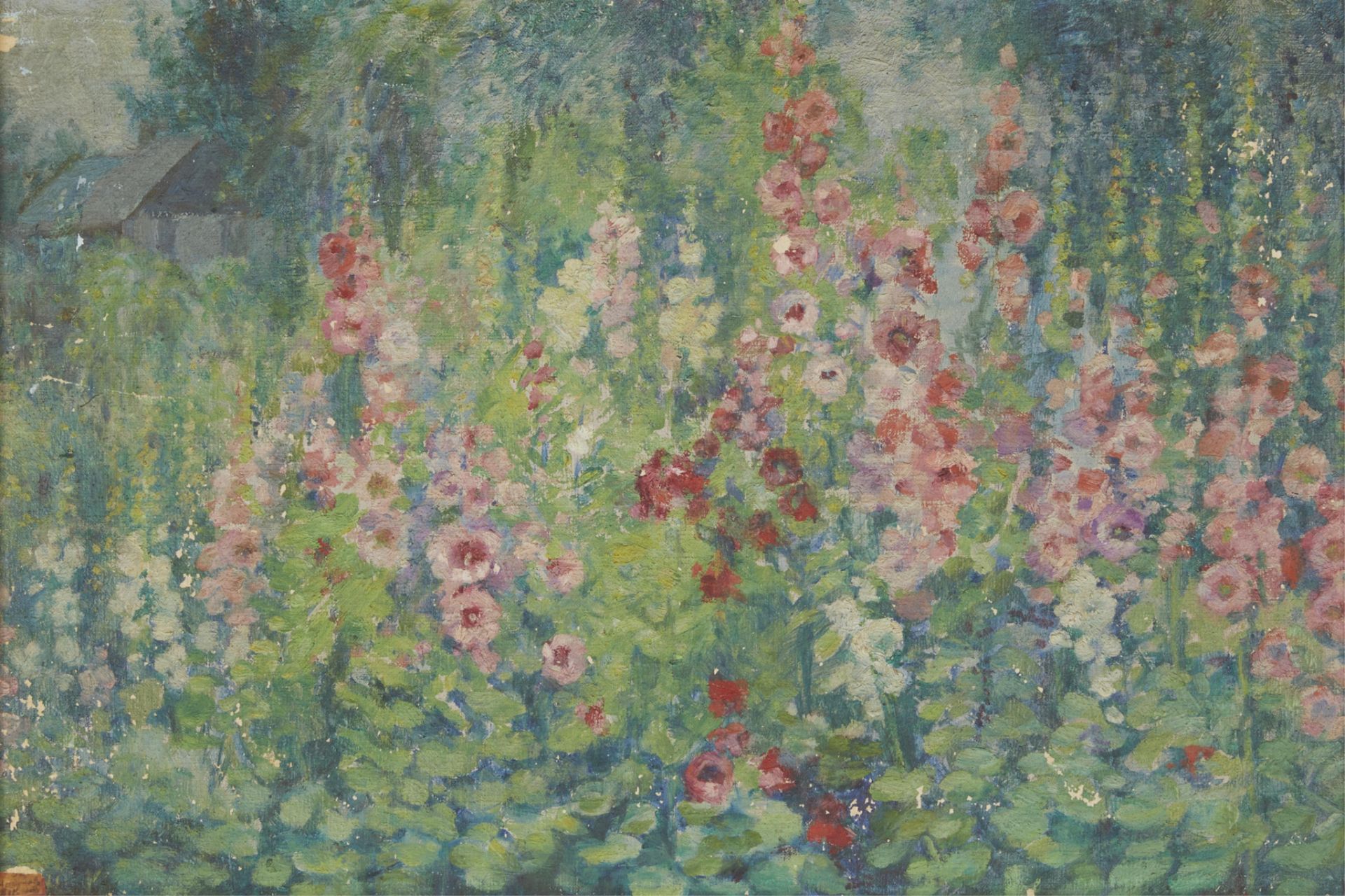 Alice Hugy "Hollyhocks" Oil Painting