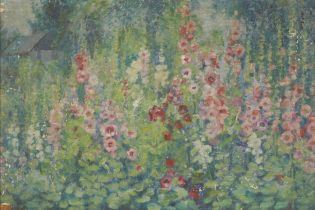 Alice Hugy "Hollyhocks" Oil Painting