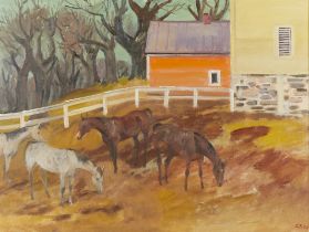 Cameron Booth "2 Bays 2 Greys" Horse Painting 1972