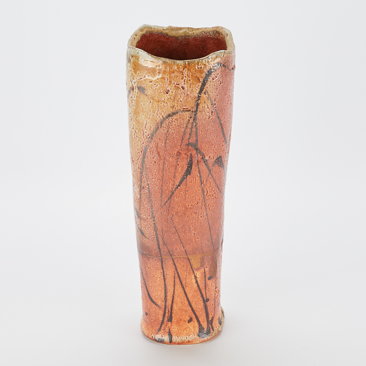 Randy Johnston Tall Ceramic Shino Vase w/ Iron Oxide Brushwork - Image 11 of 11