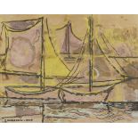 George Morrison Gouache Sailboat Painting 1949