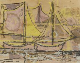 George Morrison Gouache Sailboat Painting 1949