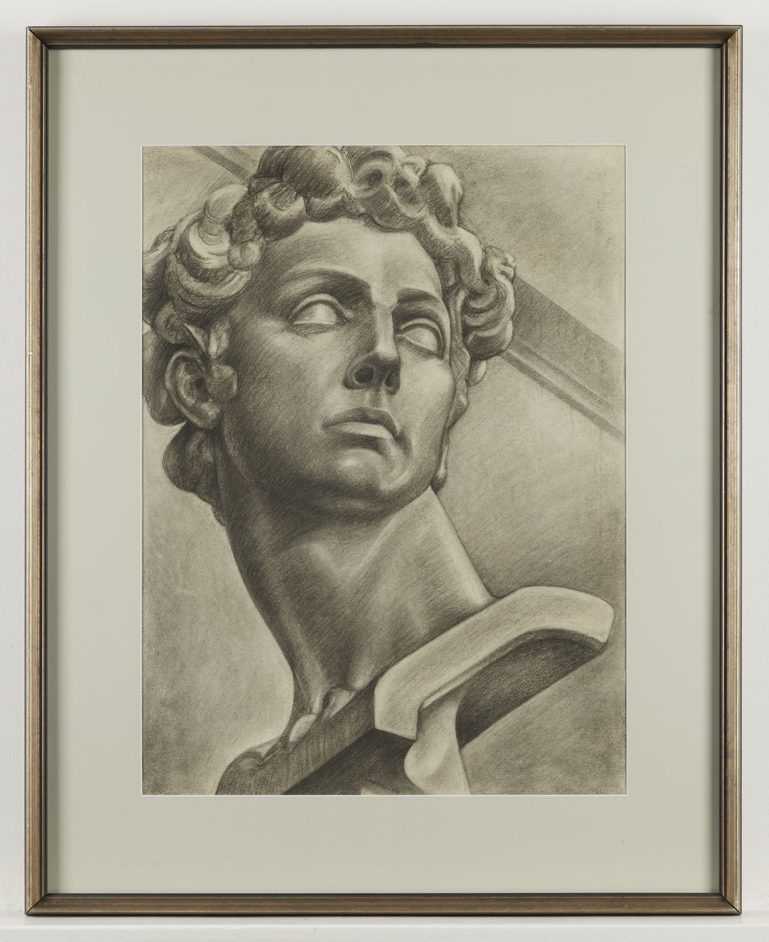 Peter Lupori Classical Bust Charcoal Drawing 1940 - Image 2 of 6