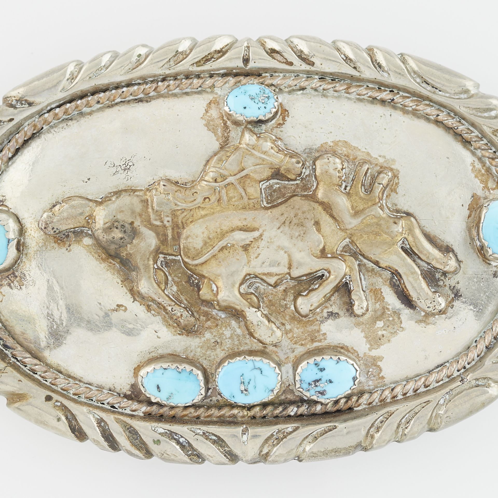 Rodeo Belt Buckle with Turquoise - Image 5 of 6