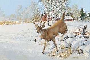 Richard Amundsen Deer and Barn Painting