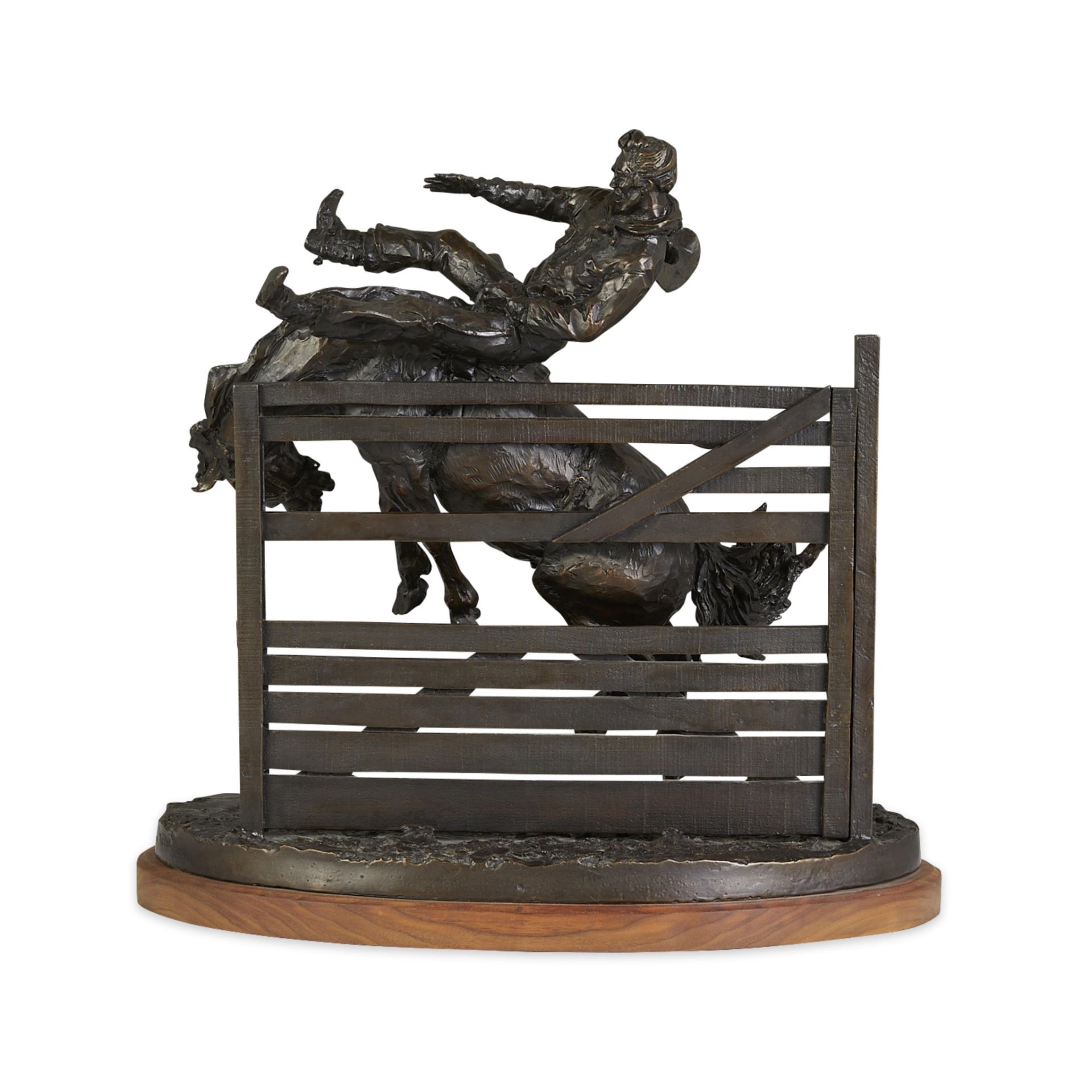 Jim Knight "Bareback on Gate" Bucking Horse Bronze - Image 6 of 12