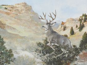 Richard Amundsen Deer and Hunter Painting