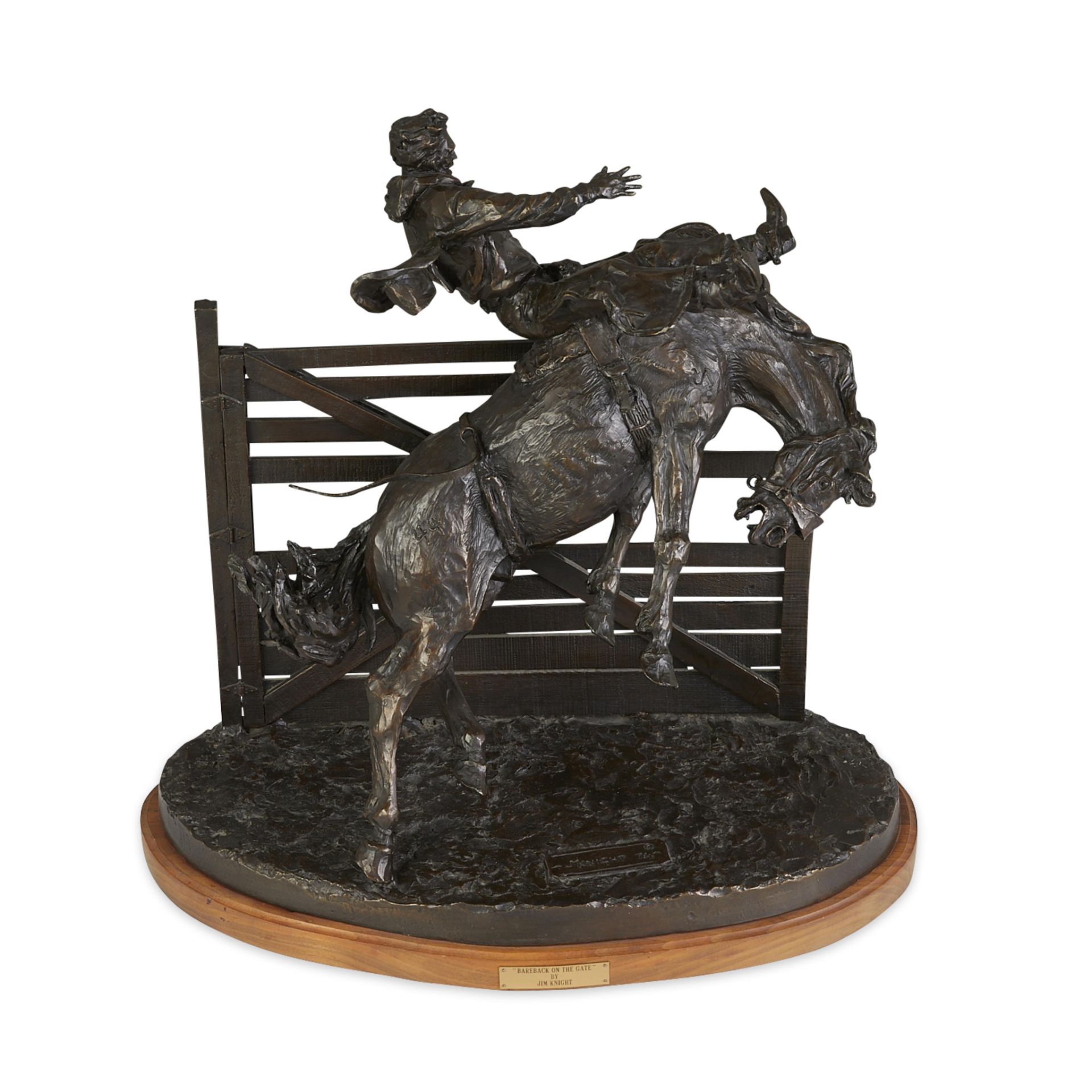 Jim Knight "Bareback on Gate" Bucking Horse Bronze - Image 12 of 12