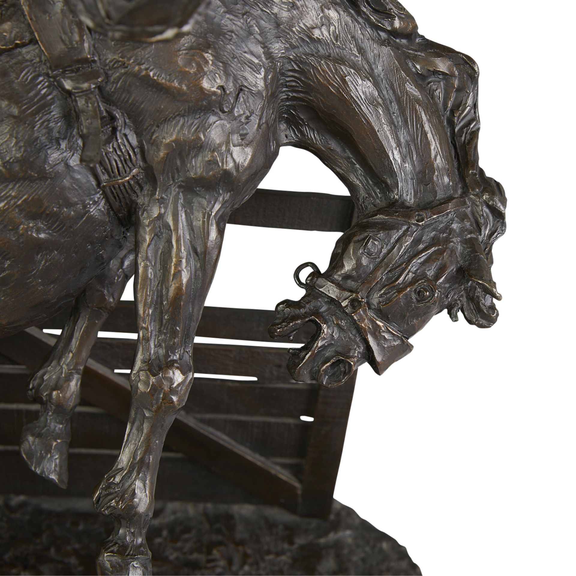 Jim Knight "Bareback on Gate" Bucking Horse Bronze - Image 9 of 12