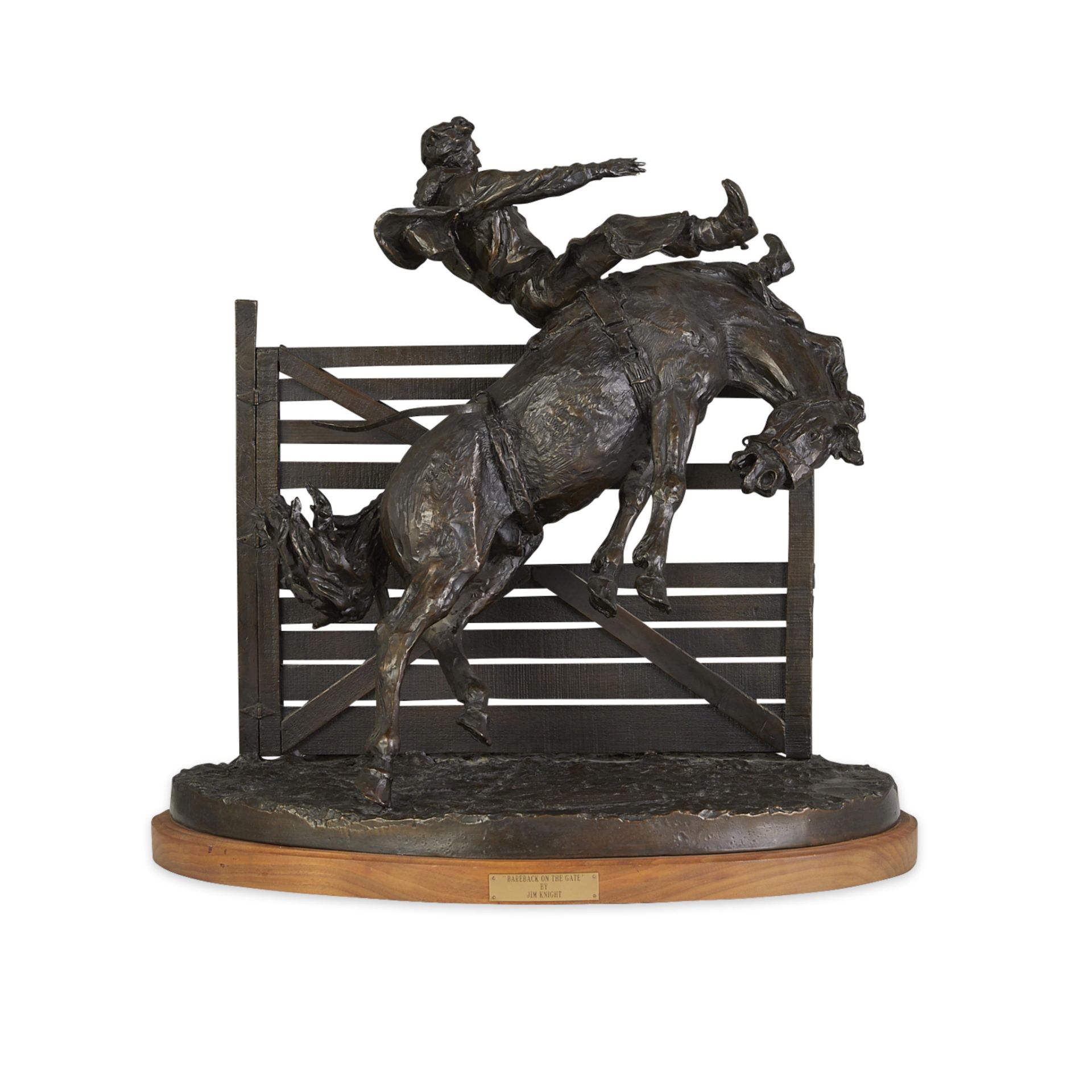 Jim Knight "Bareback on Gate" Bucking Horse Bronze - Image 4 of 12