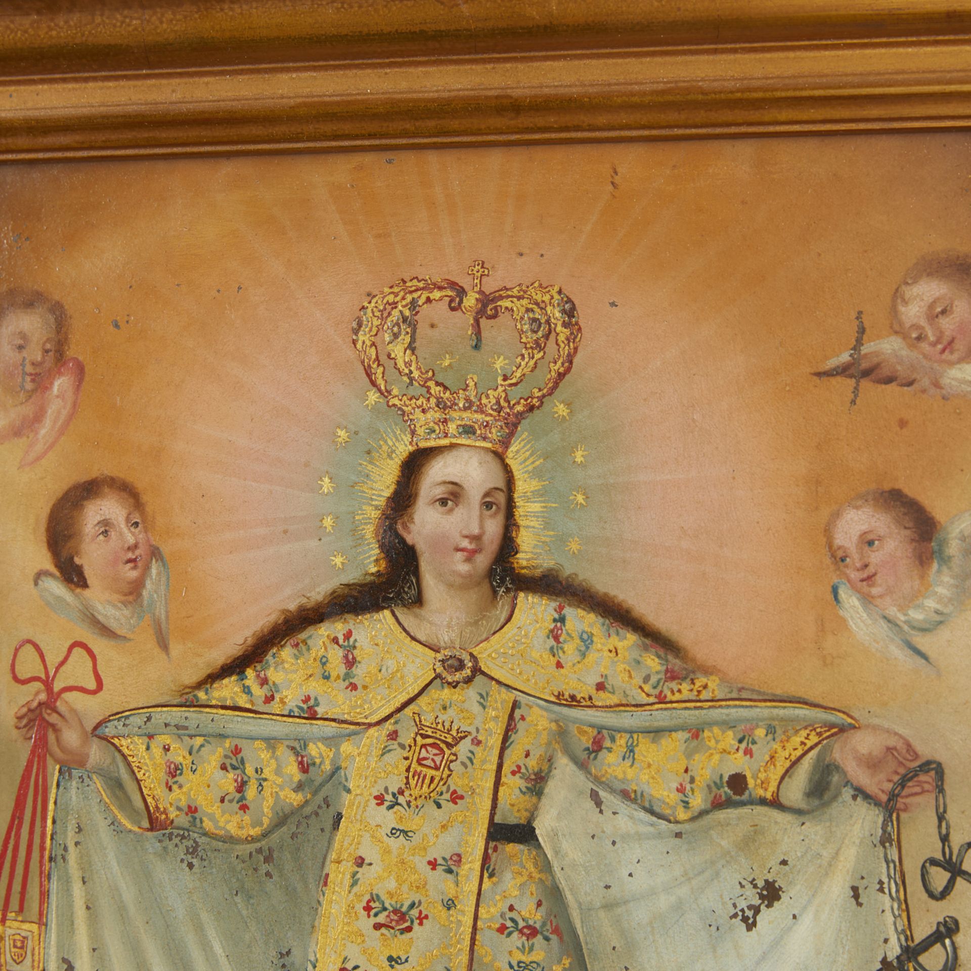 Spanish Colonial Lady of Mercy Painting on Metal - Image 3 of 9