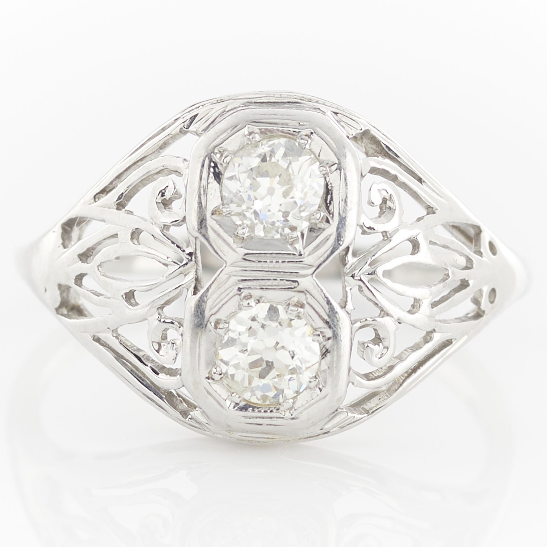 14k White Gold Art Deco 2 Stone Diamond Ring - Bild 10 aus 11