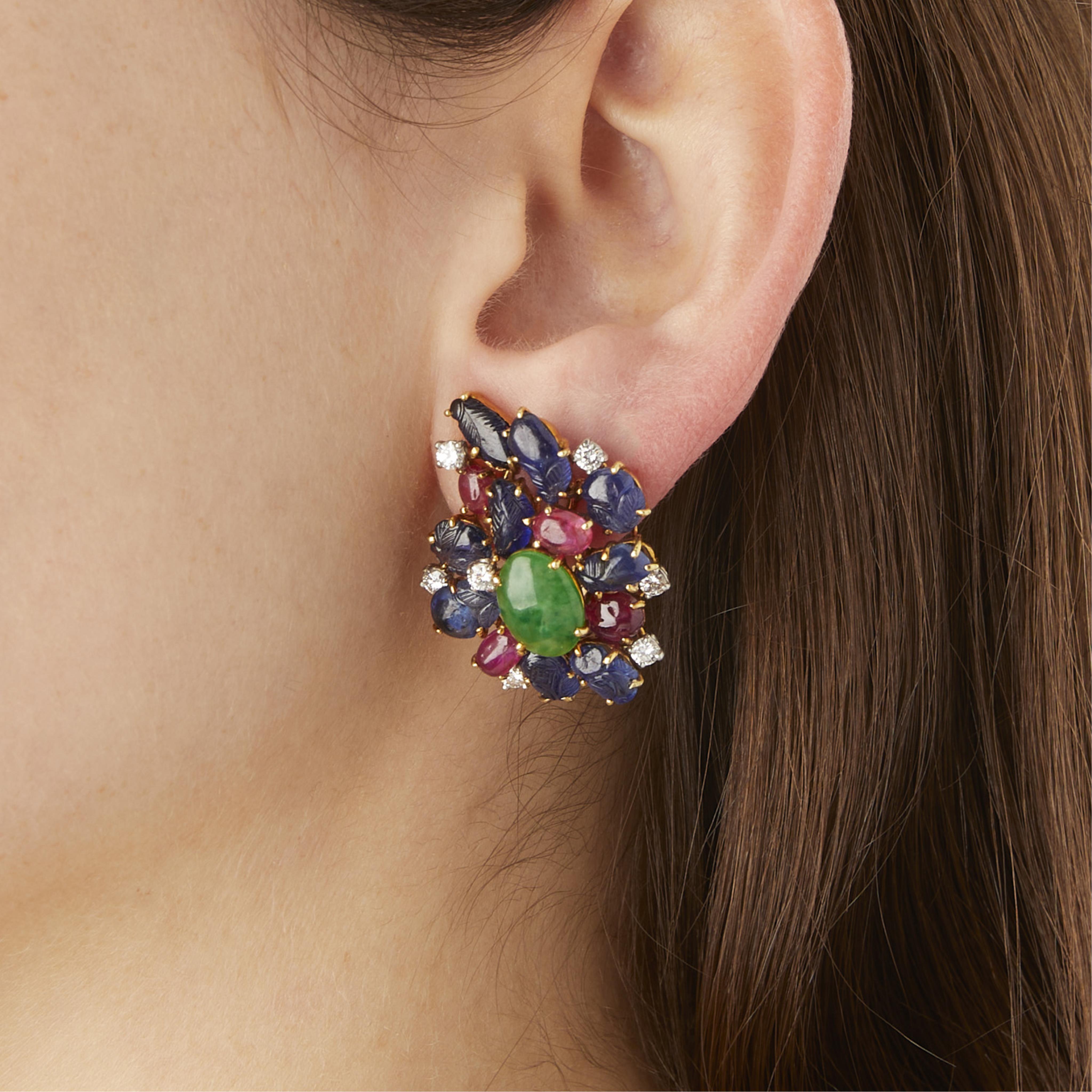 14k Tutti Frutti Earrings w/ Dia. & Colored Stones - Image 2 of 8