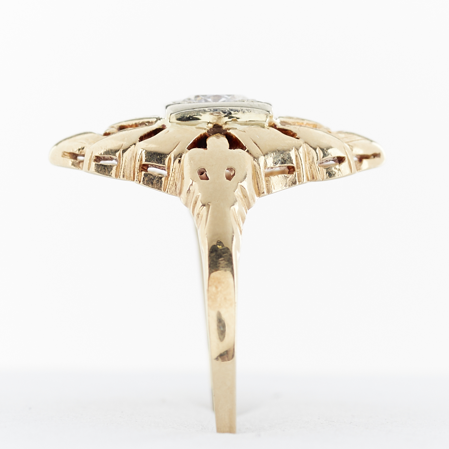 14k Gold Art Deco Navette Diamond Ring - Image 9 of 11