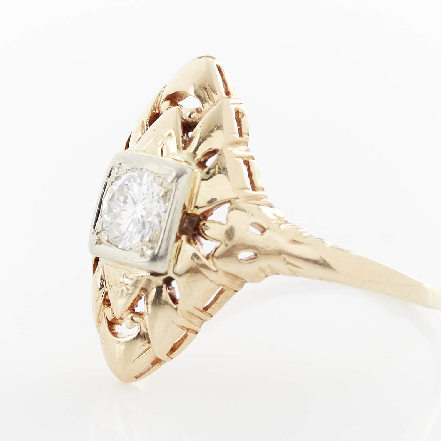 14k Gold Art Deco Navette Diamond Ring - Image 11 of 11
