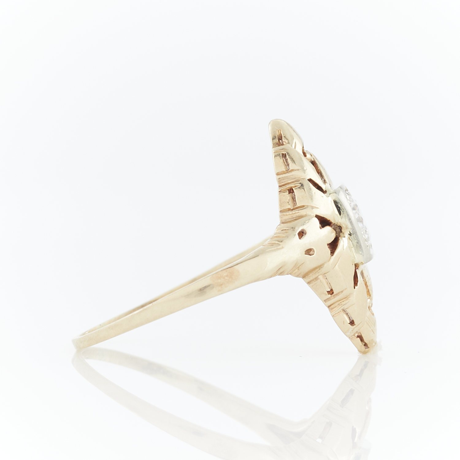 14k Gold Art Deco Navette Diamond Ring - Image 5 of 11