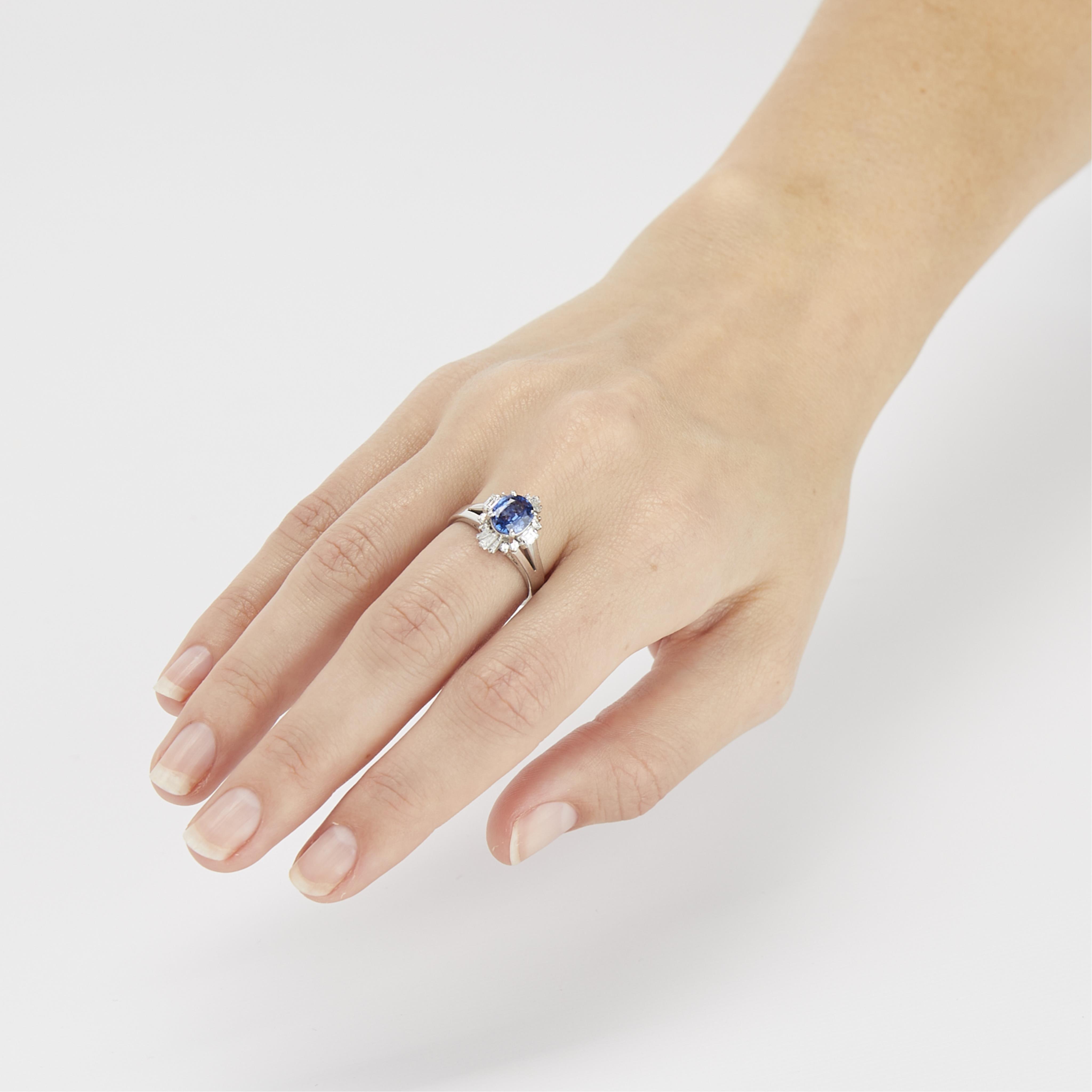 Platinum, Diamond, & Unheated Ceylon Sapphire Ring - Image 2 of 14