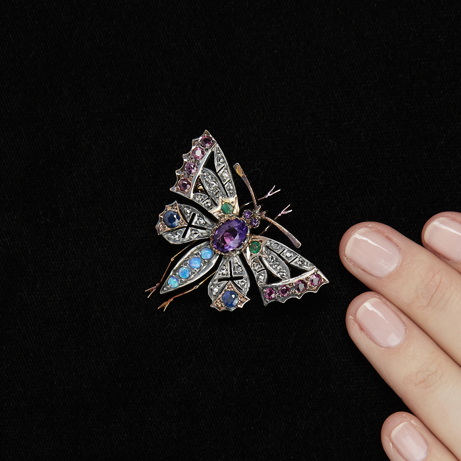 Late Victorian 14k Gem Set Butterfly Brooch - Image 2 of 8
