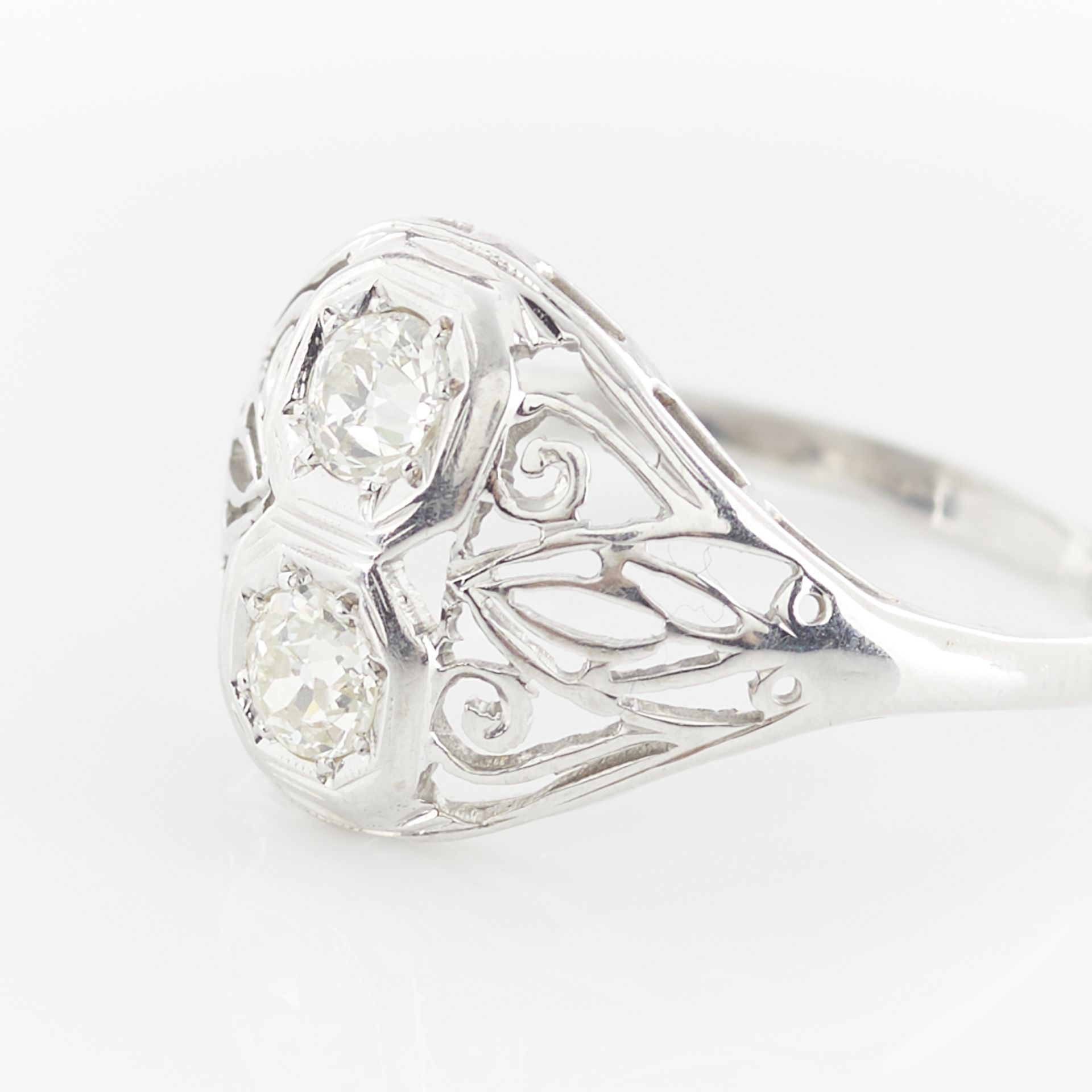 14k White Gold Art Deco 2 Stone Diamond Ring - Bild 11 aus 11