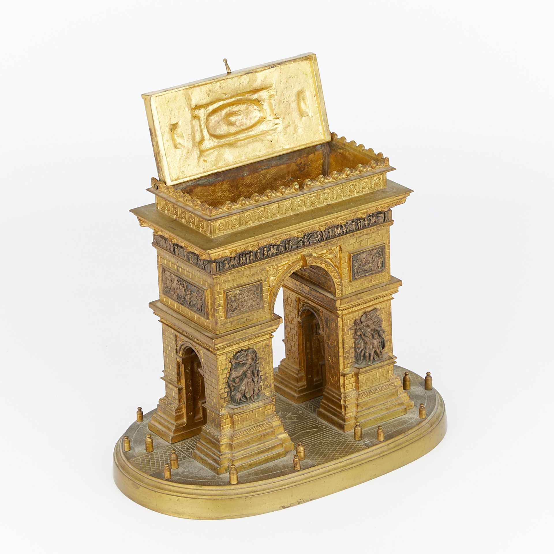 19th c. Grand Tour Gilt Bronze Arc de Triomphe Box - Image 2 of 14