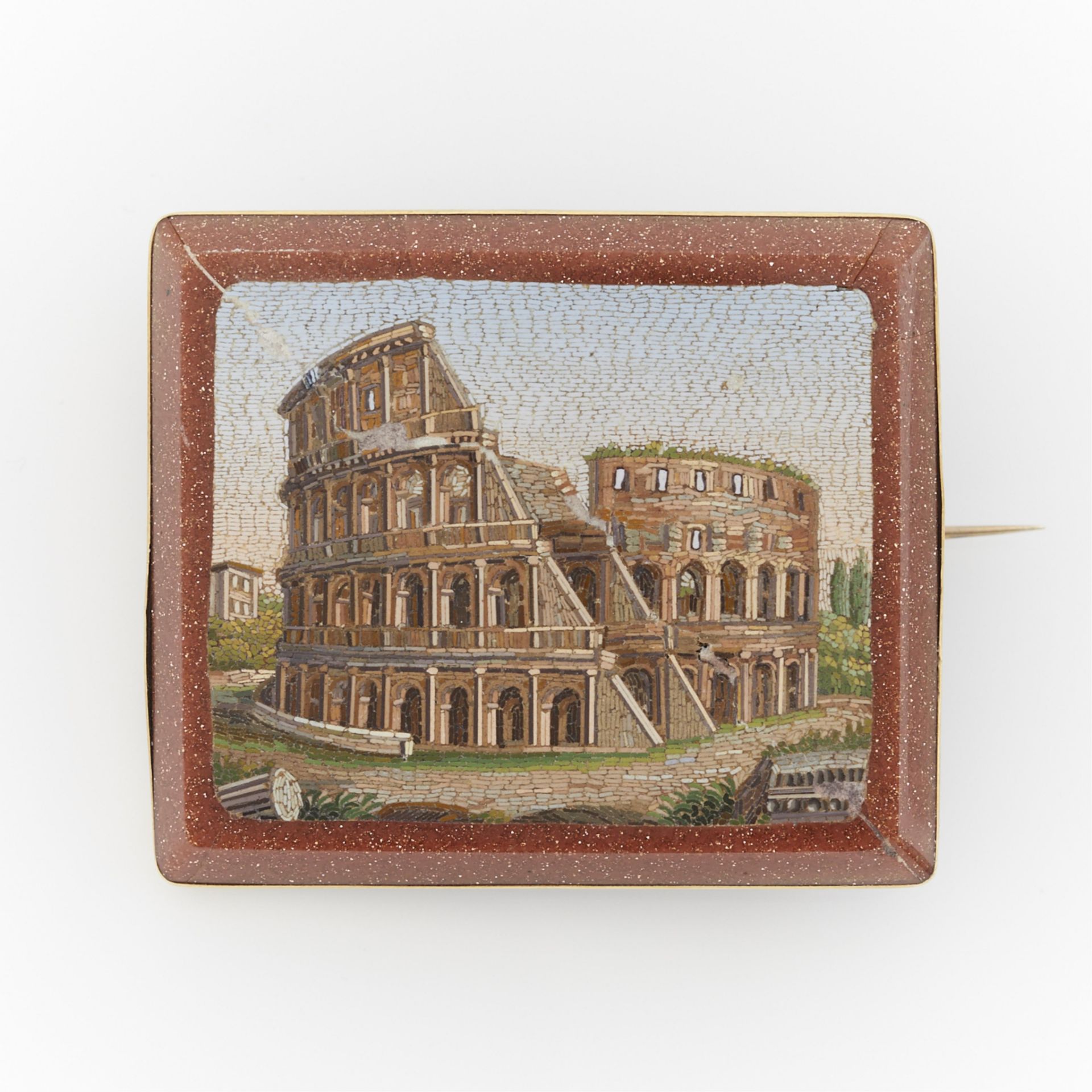 14k Grand Tour Micromosaic Brooch of the Colosseum