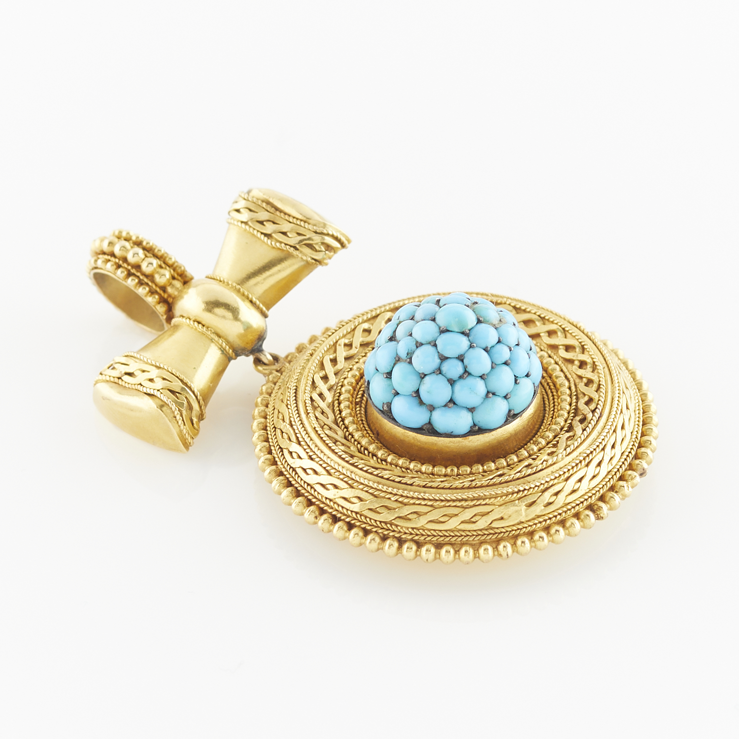 Etruscan Revival Gold & Turquoise Pendant - Image 3 of 8