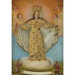 Spanish Colonial Lady of Mercy Painting on Metal