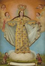 Spanish Colonial Lady of Mercy Painting on Metal