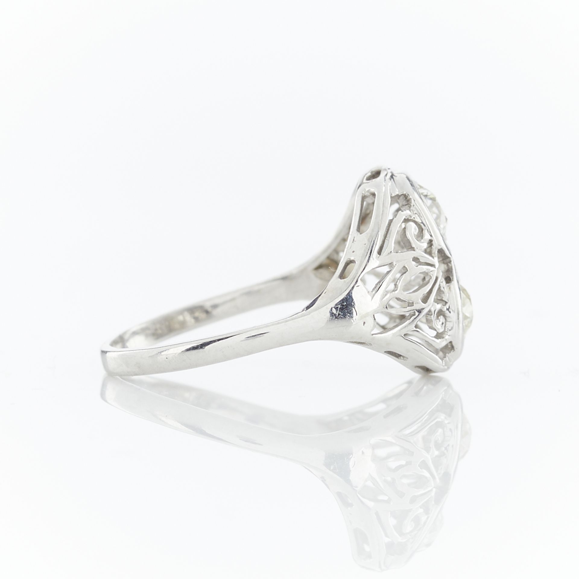 14k White Gold Art Deco 2 Stone Diamond Ring - Bild 7 aus 11