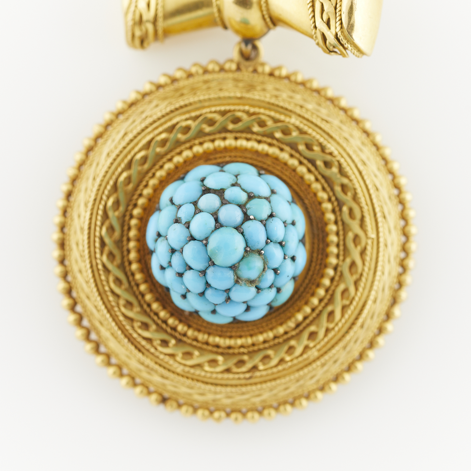 Etruscan Revival Gold & Turquoise Pendant - Image 6 of 8