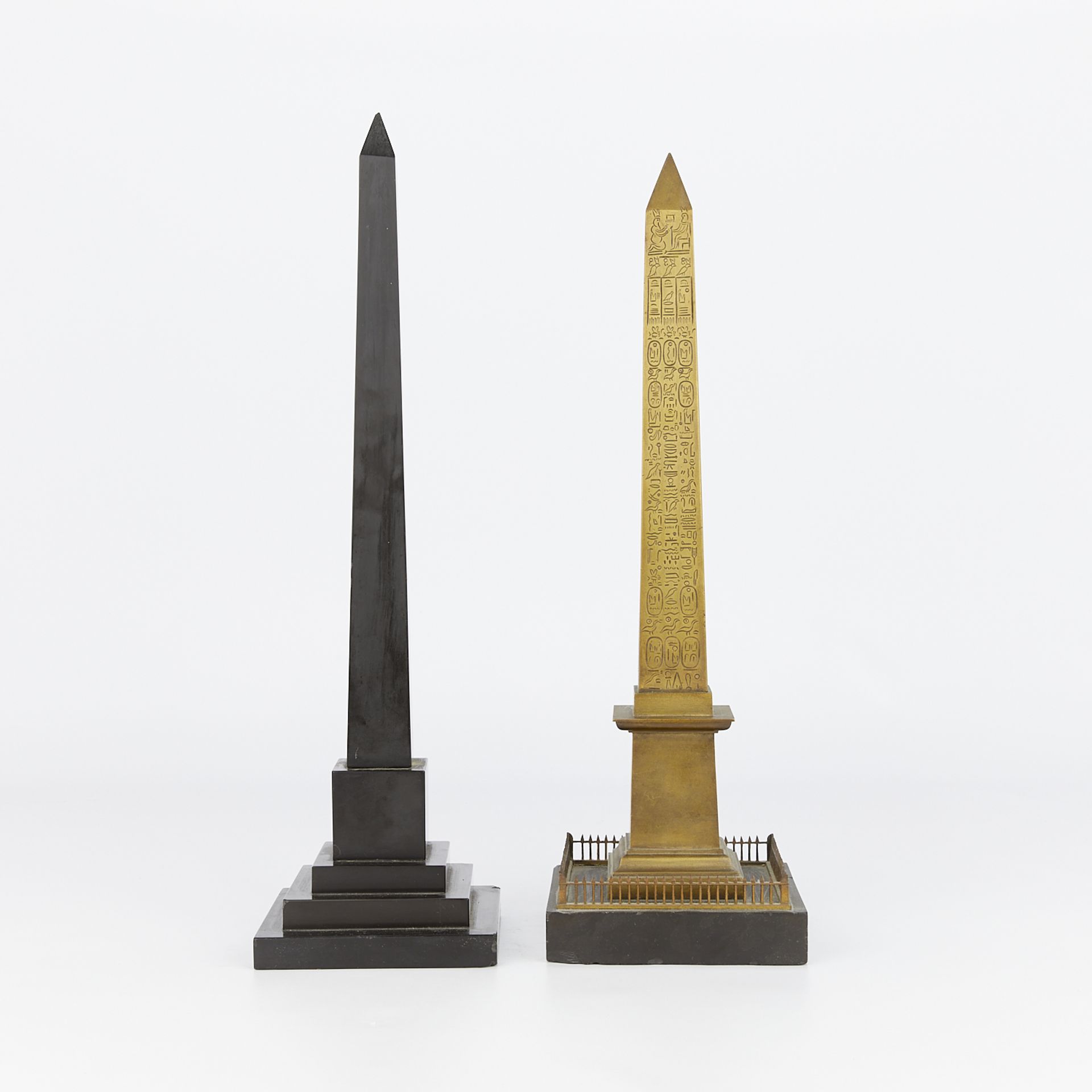 2 French 19th c. Grand Tour Bronze Obelisks - Image 4 of 13